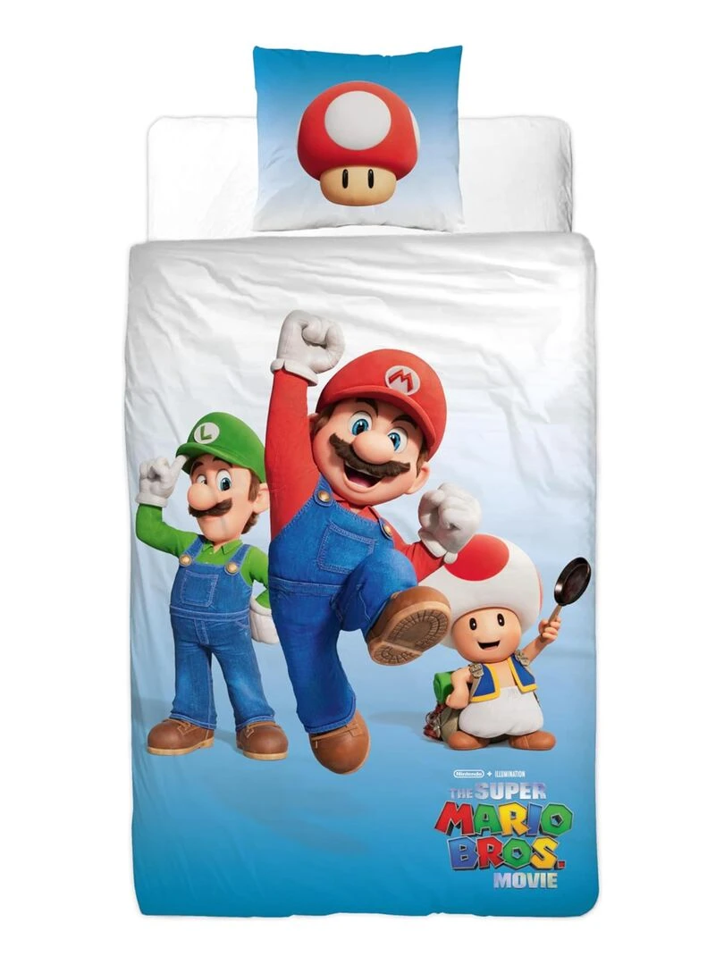 Parure de Lit Enfant Réversible Luigi et Toad Bleu