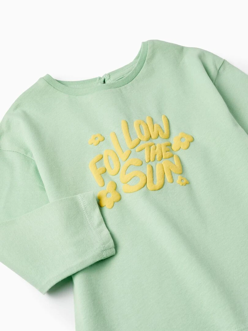 T shirt à Manches Longues pour Bébé Fille 'Flower Power' manches longues   Vert clair