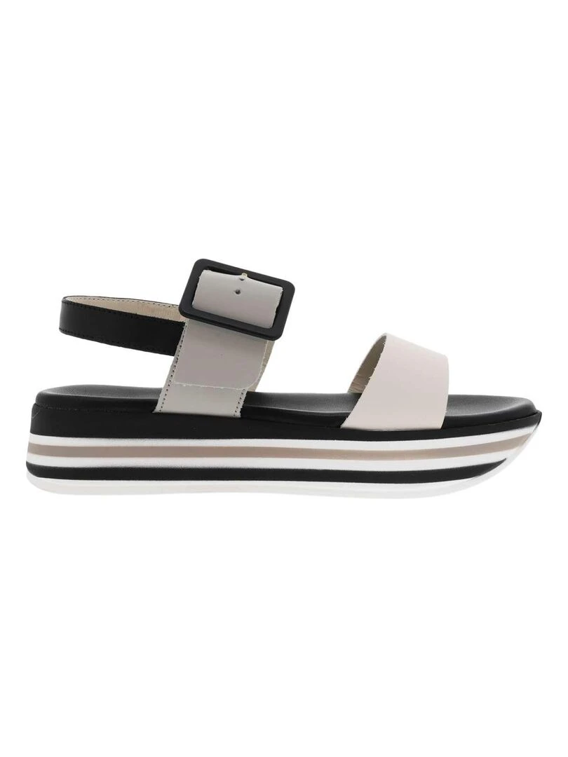 MARCO TOZZI Nu pieds cuir talon compensé Blanc Noir