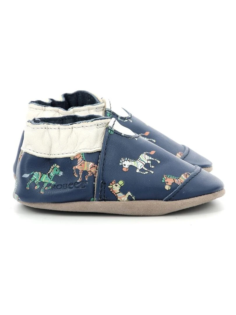 Chaussons Cuir Crazy Zebra Bleu