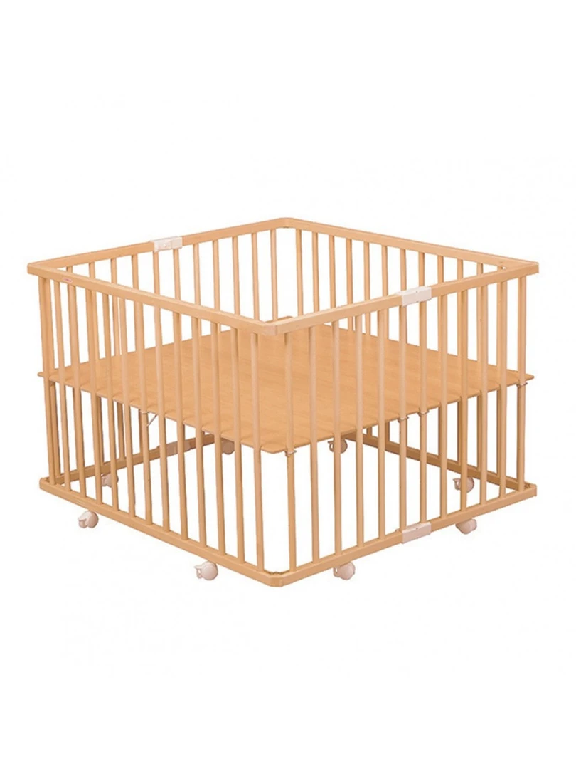 Combelle   Parc Bébé Carré Pliant Gaby   Bois Naturel Vernis  92x98x67cm   Marron