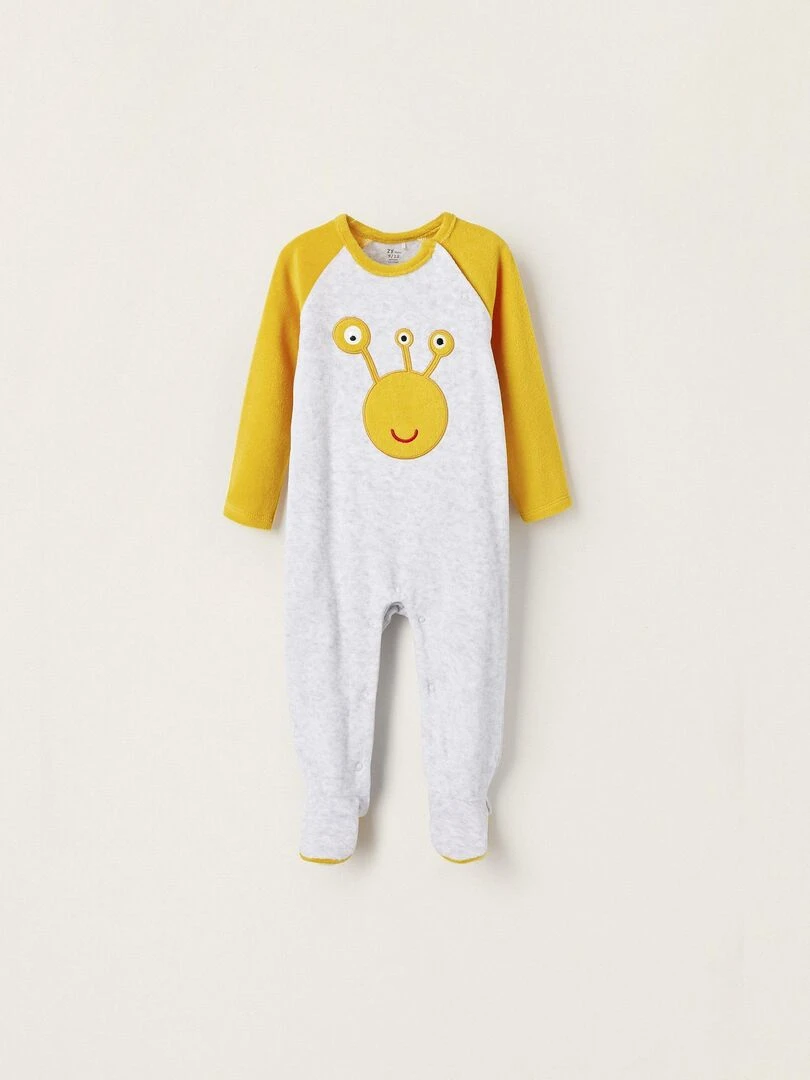 Grenouillère en velours avec motif 'Alien' pour bébé garçon OUT OF THIS WORLD Gris clair