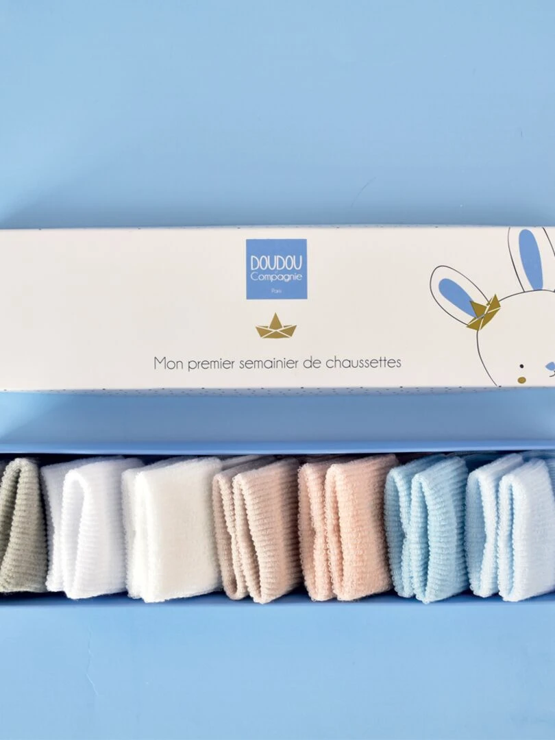 Lot de 7 paires de chaussettes bébé bleu et taupe (0 6mois)   Bleu