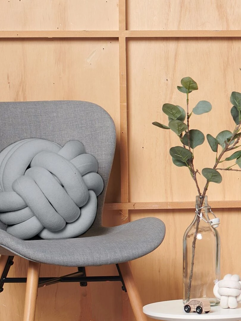 Coussin à nouer en coton tricoté   Gris moyen