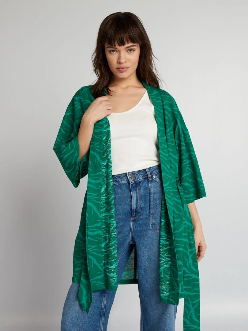 Veste kimono imprimé zébré Vert