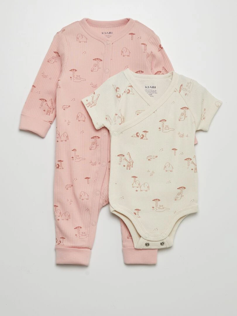 Ensemble pyjama + body évolutif imprimé Rose