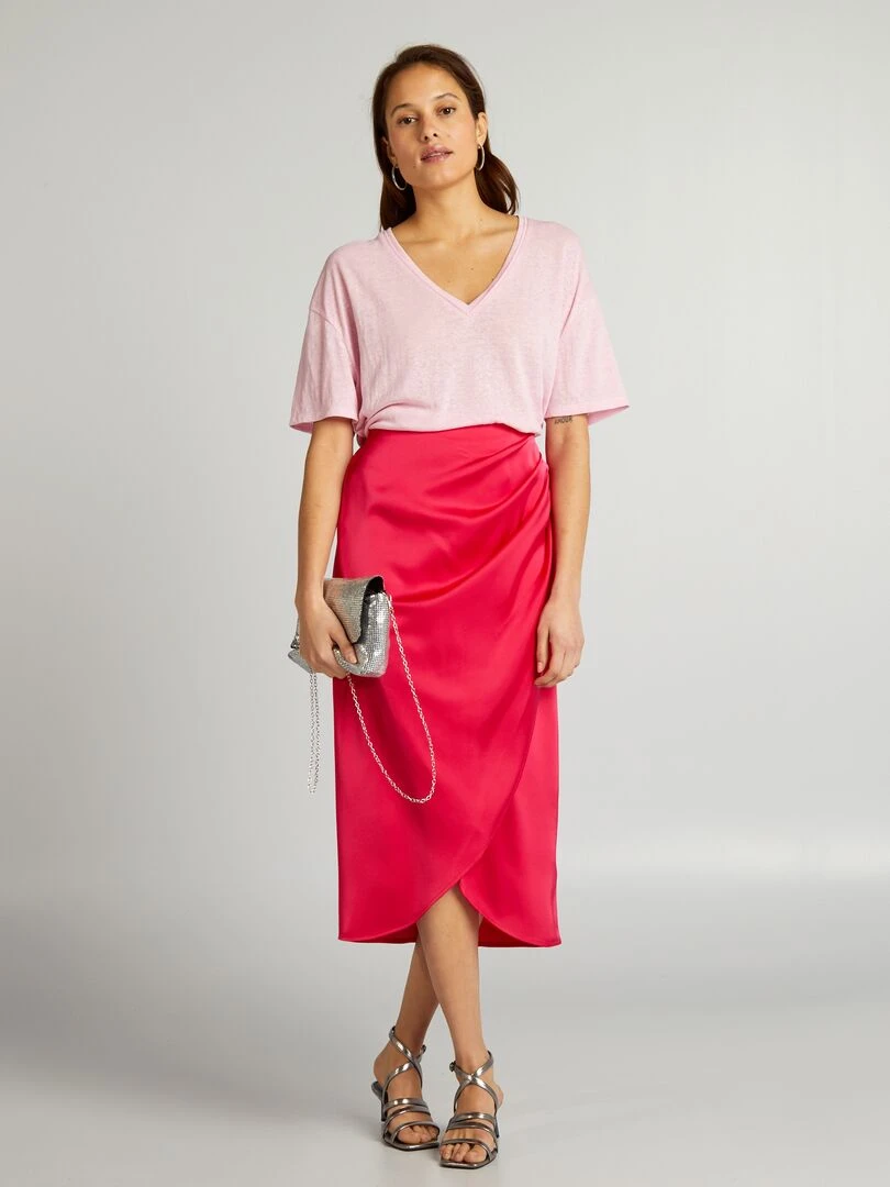 Jupe midi en satin Rose