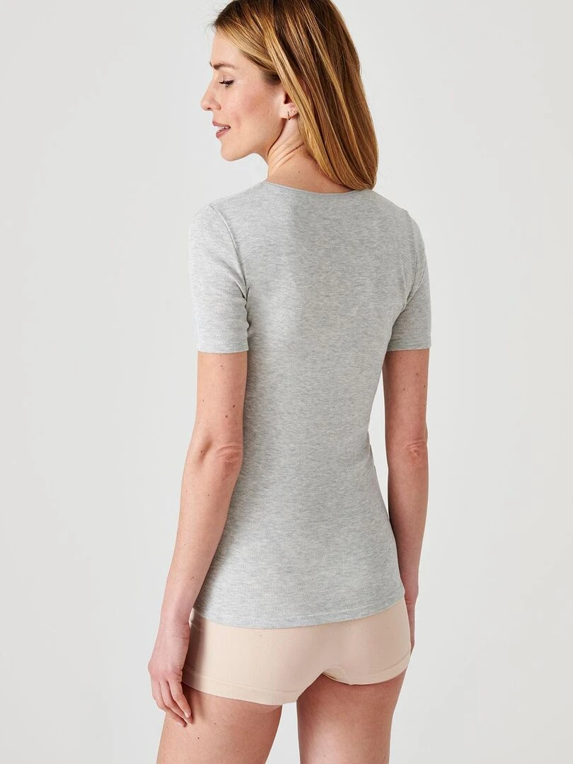 T shirt manches courtes fine côte Thermolactyl   Damart   Gris chiné