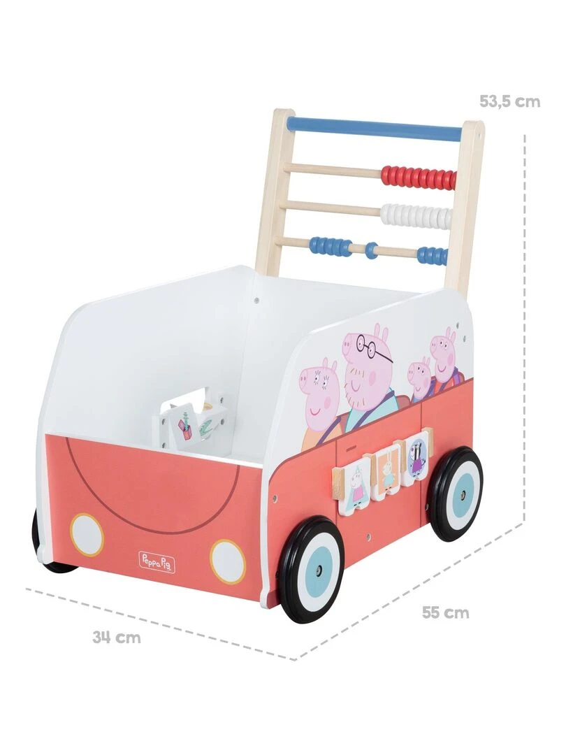 ROBA Chariot Enfant en Forme de Bus 'Peppa Pig'   Abaque et Éléments à Tourner   Rose   Motif Cochon   Blanc Rose