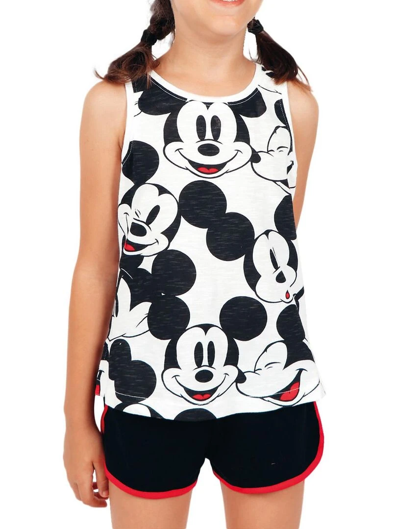 Pyjama fille short débardeur Mickey Heads Disney blanc Blanc
