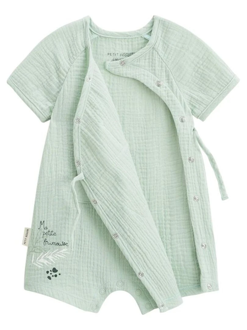 Barboteuse bébé en gaze de coton ouverture croisée Frimousse   Vert