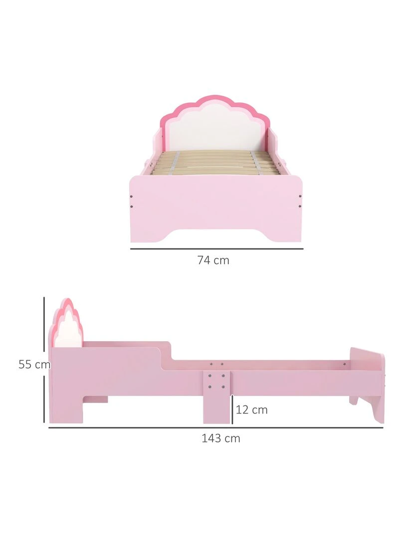 Lit enfant design girly motif nuage avec sommier à lattes rose blanc   Rose