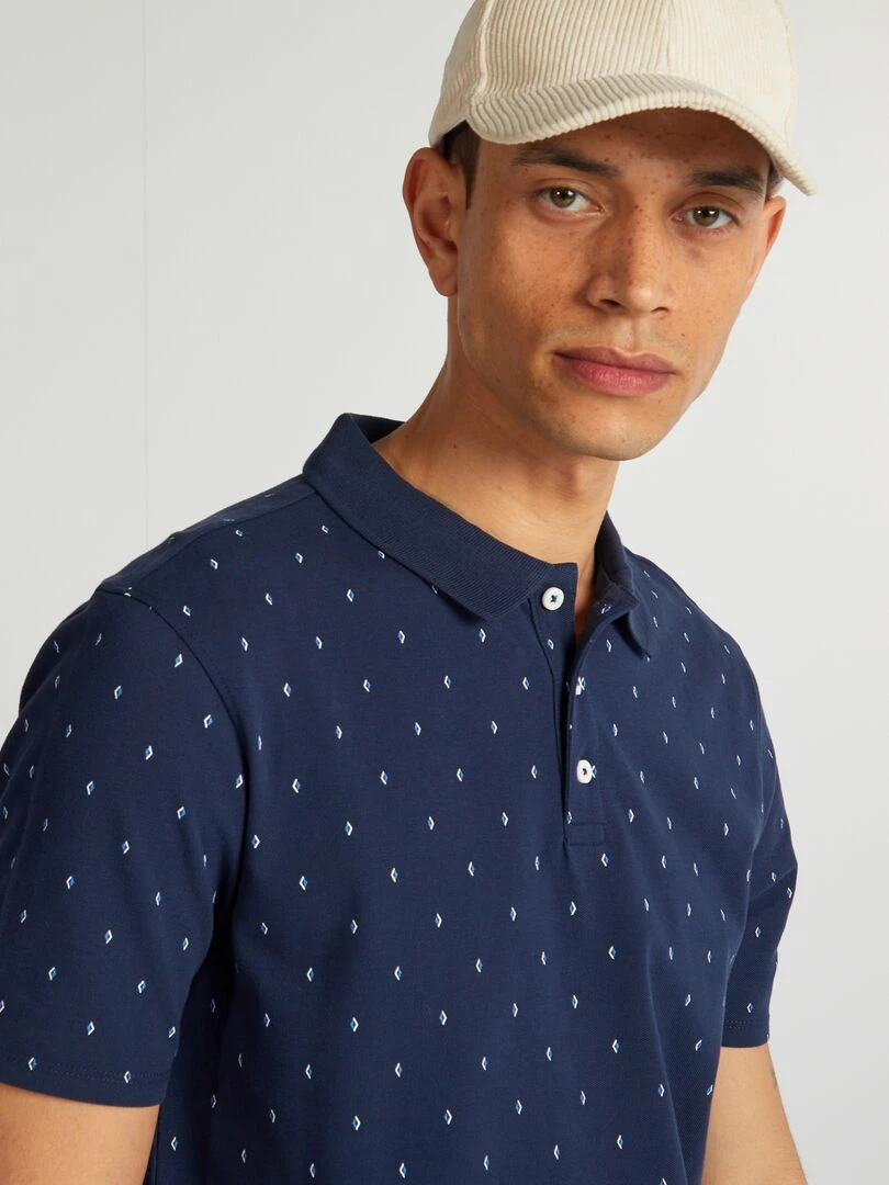 Polo imprimé en piqué de coton   Bleu marine