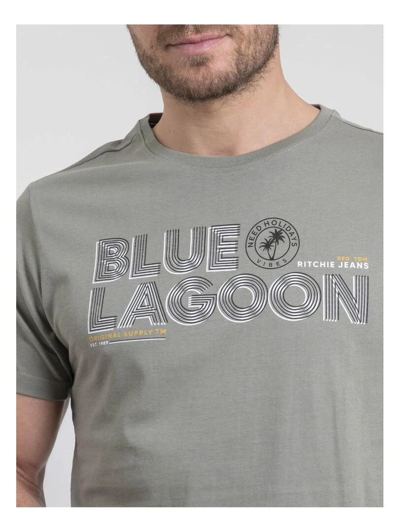 T shirt col rond pur coton NAPAMIEL Kaki