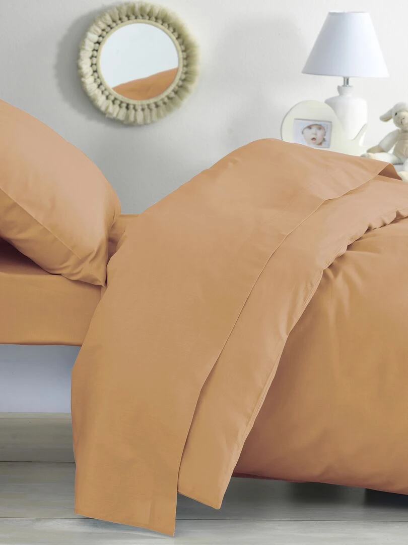Drap plat pour lit bébé 100% coton Bio 'P'tit Basile' Marron caramel
