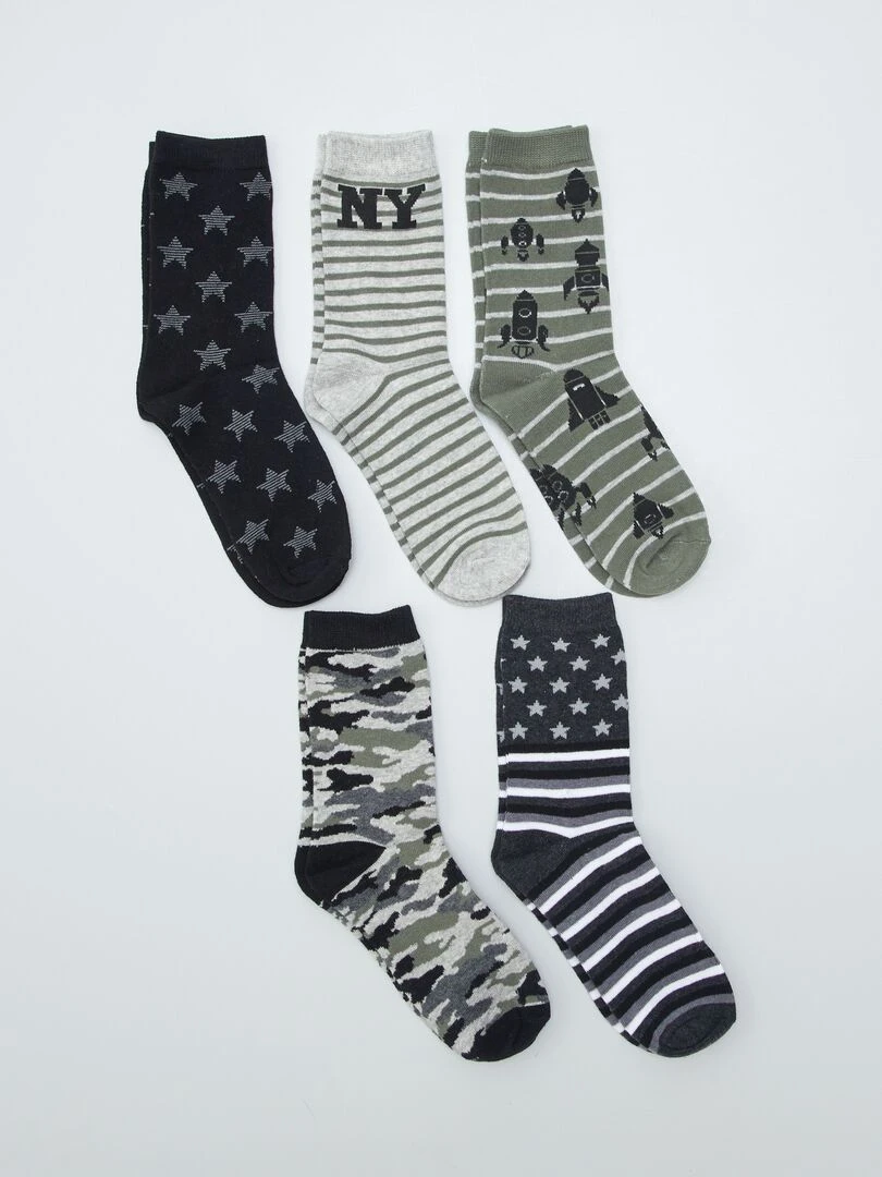 Lot de 5 paires de chaussettes imprimé américain Noir/gris