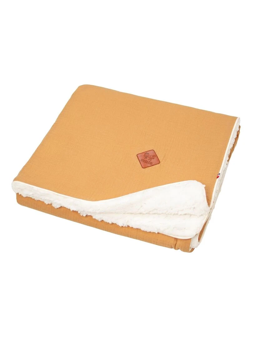 Couverture en gaze de coton et sherpa Jeanne Marron clair