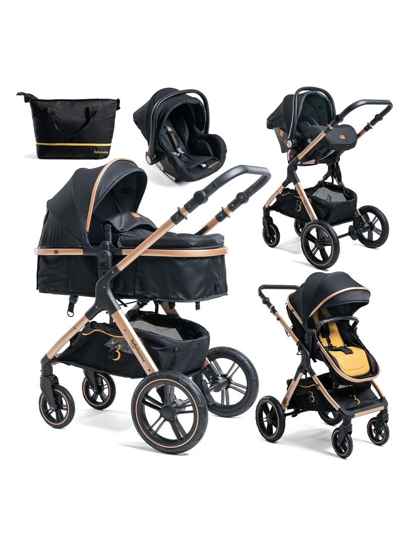 Poussette combinée trio 3 en 1 siège auto 0m – nacelle – jusqu’à 22kg Premium Gold Noir