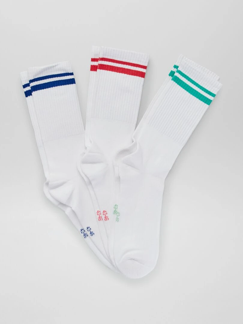 Lot de 3 paires de chaussettes côtelées Blanche/bleu/rouge/vert