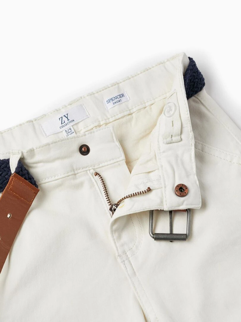 Short Chino En Sergé Avec Ceinture Pour Garçon  MATISSE   Blanc