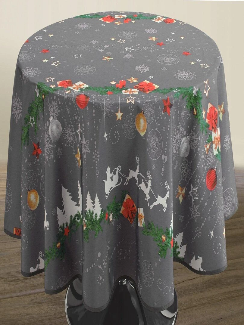 Nappe Anti taches Noël Gris   Ronde 160 cm   Gris