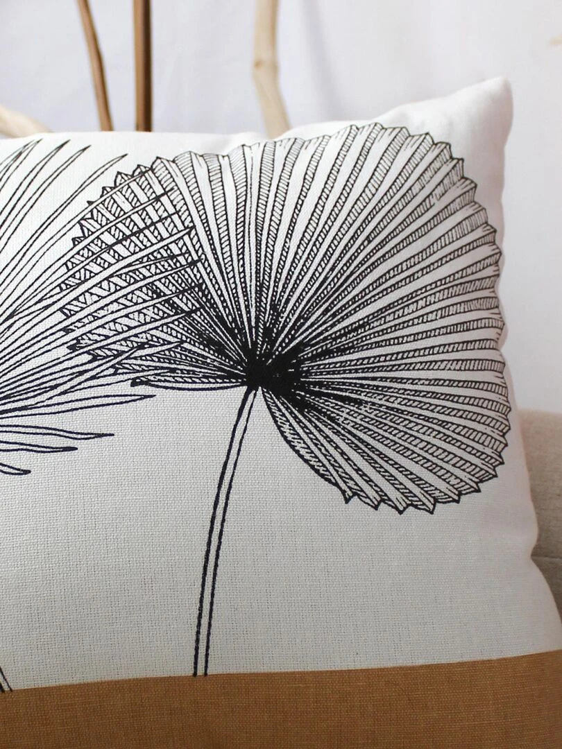 Coussin déhoussable imprimé de feuilles de papyrus   Ecru