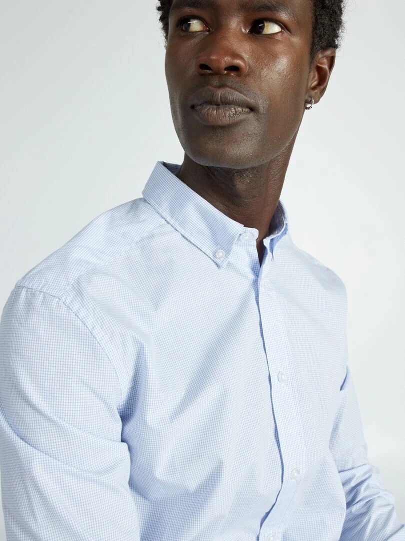 Chemise droite à carreaux   Blanc/Bleu clair