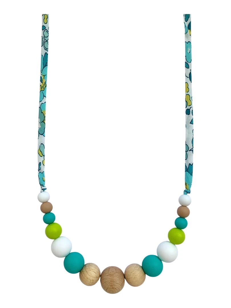 Collier d'allaitement ou de portage silicone et bois 'Bora Bora' Bleu turquoise