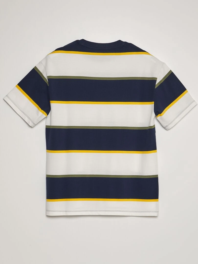 T shirt en piqué de coton à rayures Blanc/bleu marine