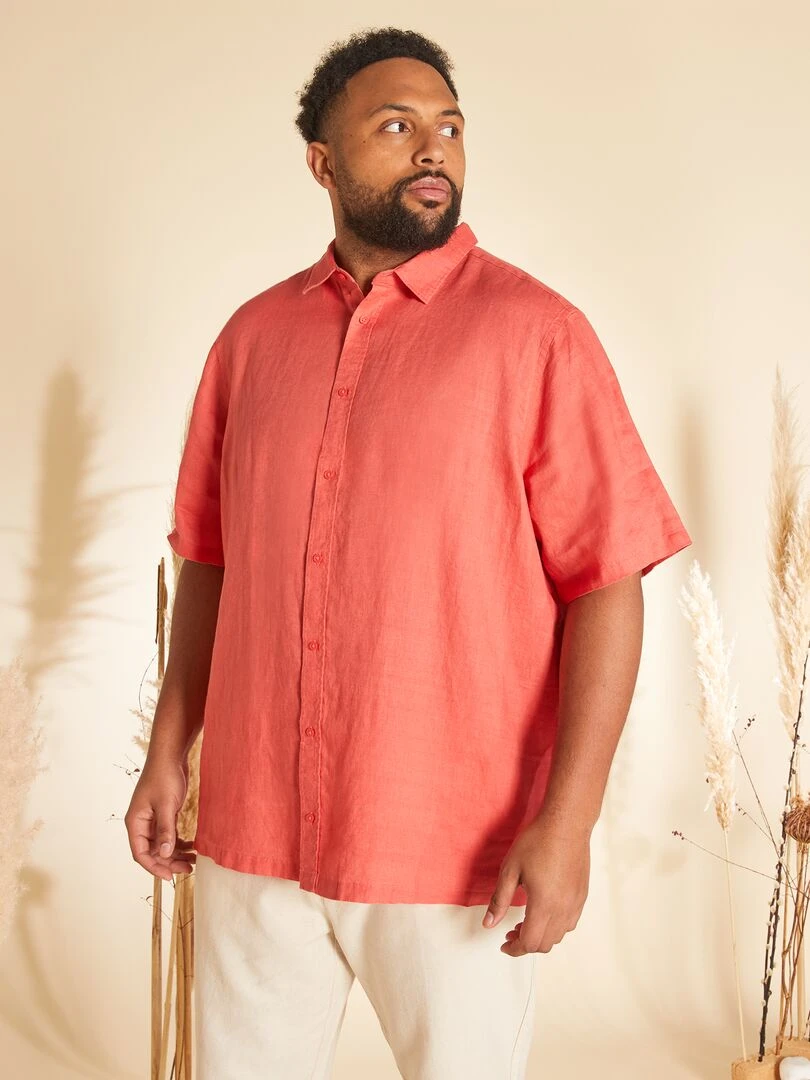 Chemise en lin à manches courtes   Corail