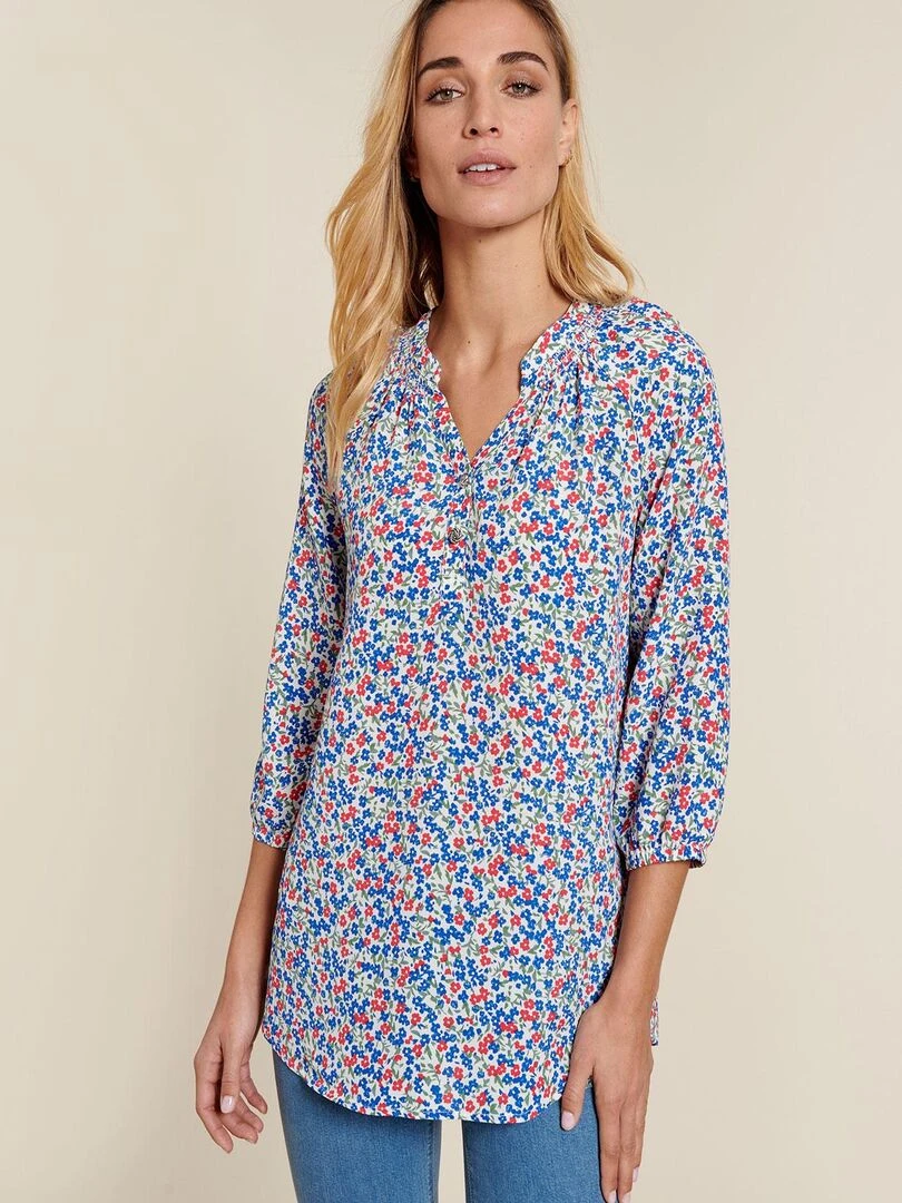 Blouse crêpe fleurie Damart Blanc
