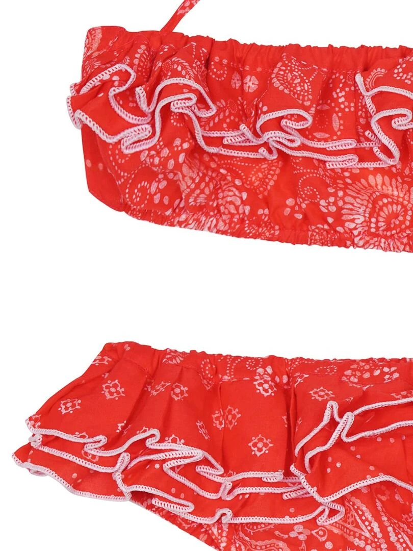 Maillot de Bain 2 pièces à Volants Fille  Cachemire Rouge  SWAN   'LA FAUTE A VOLTAIRE'   Blanc Rouge