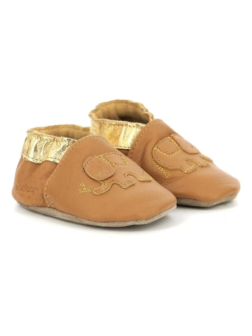 Chaussons Cuir Cute Elefant Marron