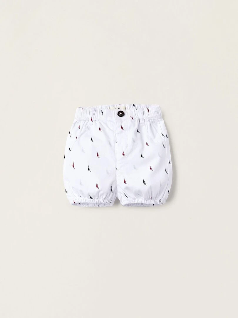 Shorts avec Motif pour Nouveau Né 'Bateau à Voile' Blanc