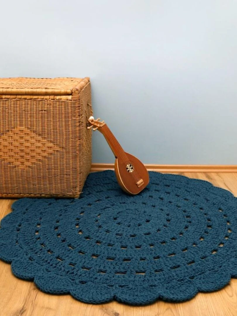 Tapis lavable rond Alma crochet bleu (120 cm)   Bleu