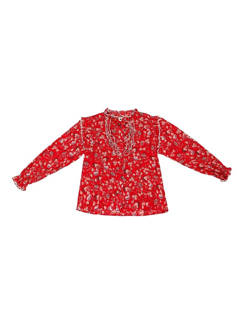 Blouse Hiver Fille  Fleurie Rouge  Col à Volants  LILI ROSE   'LA FAUTE A VOLTAIRE'   Rouge