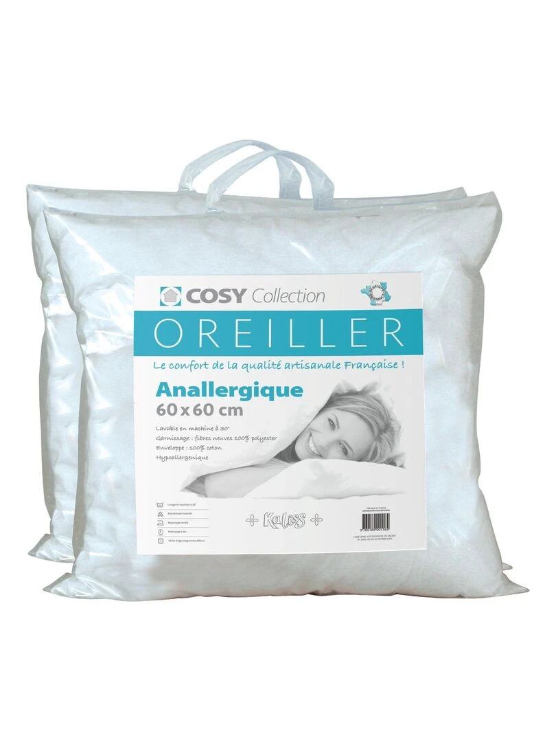 Lot de 2 oreillers 60X60 Anallergique N/A