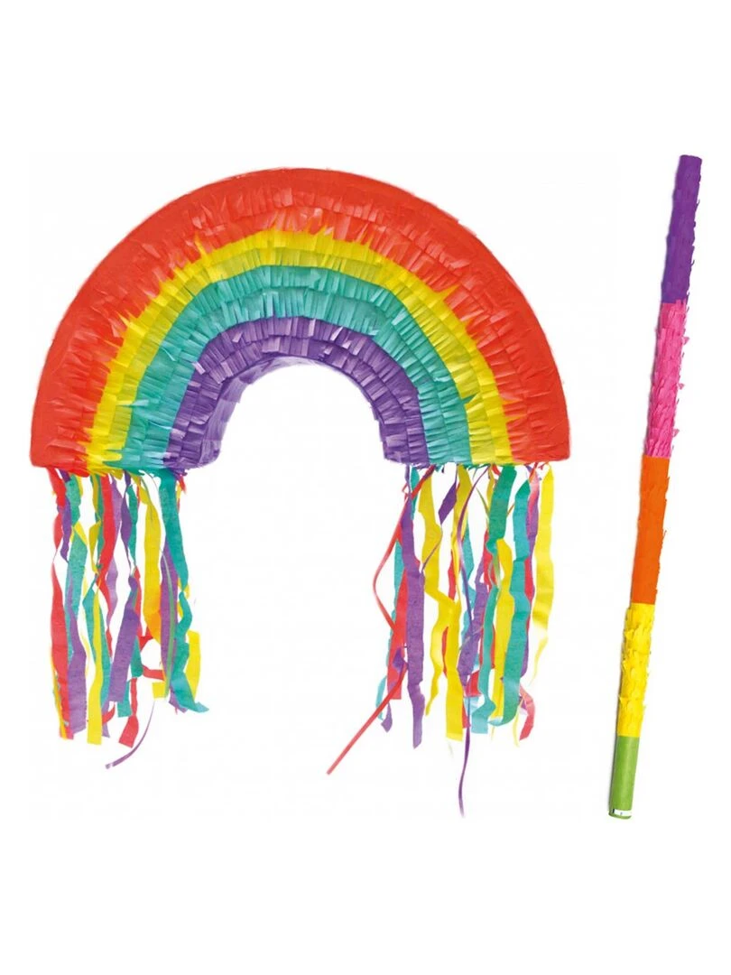 Piñata arc en ciel + bâton Multicolore
