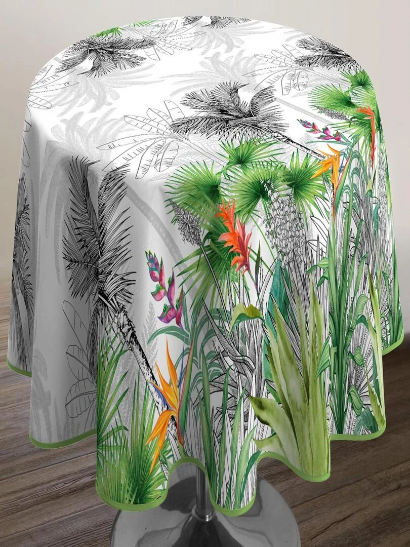 Nappe Anti taches Fleur de paradis   Ovale 150 x 240 cm   Blanc Vert Noir