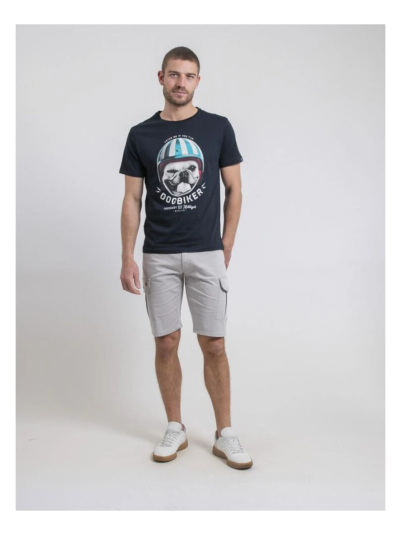 T shirt col rond pur coton NAMATOU   Bleu marine