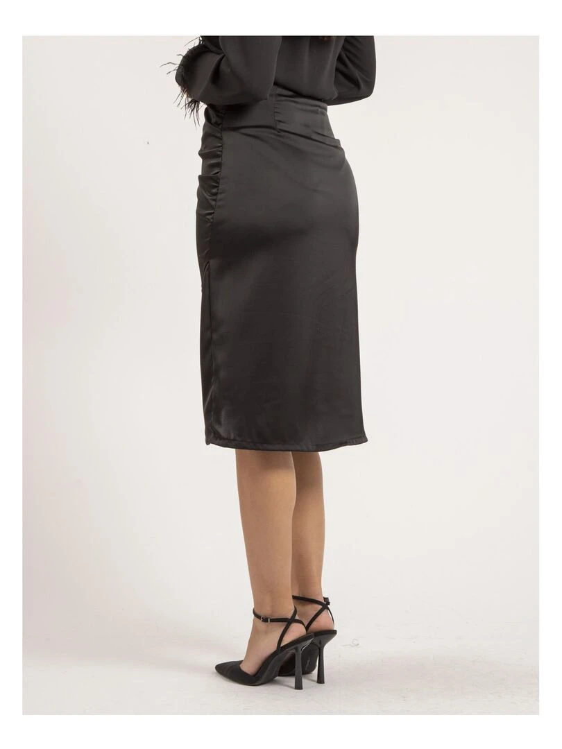Jupe mi longue satin XARENA Noir
