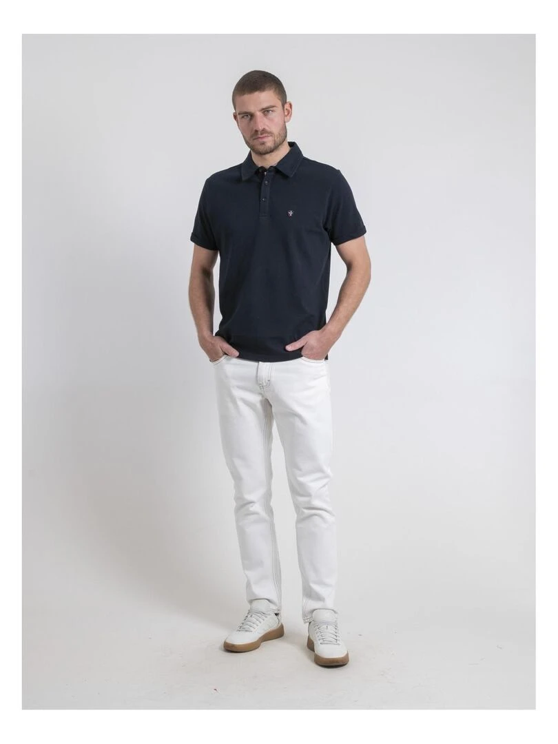 Polo manches courtes pur coton POULOAN   Bleu marine