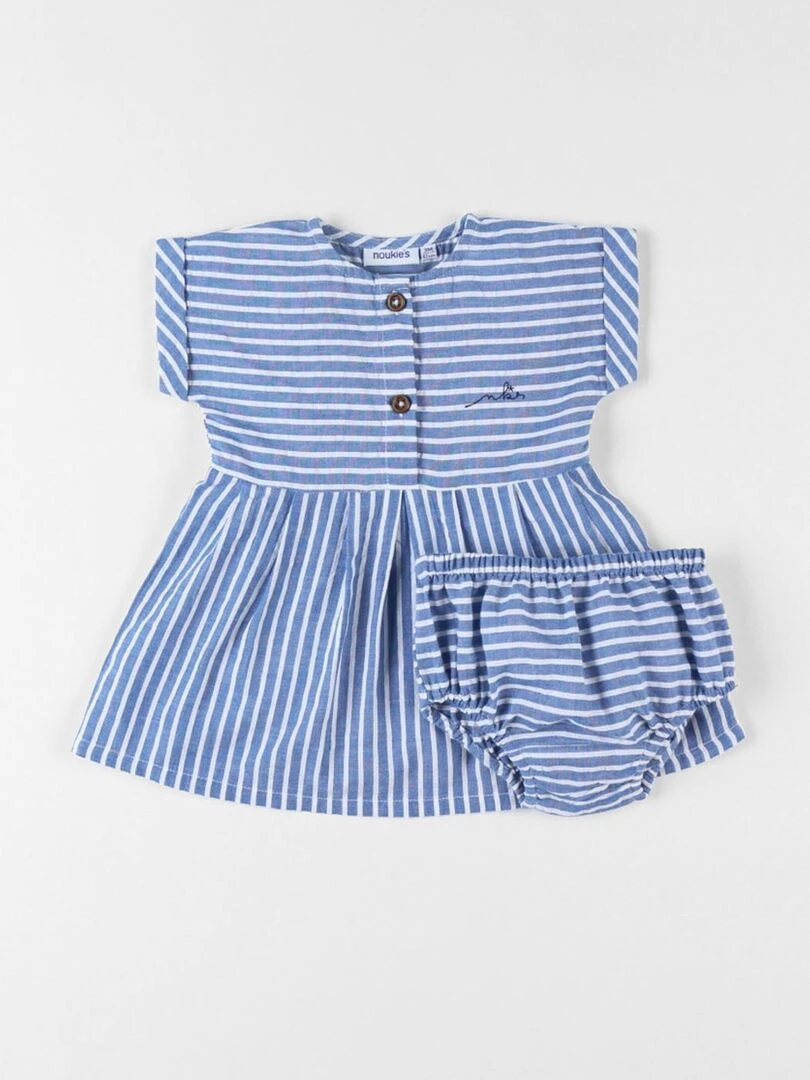 Set robe + bloomer rayé bleu/écru Noukie's Bleu