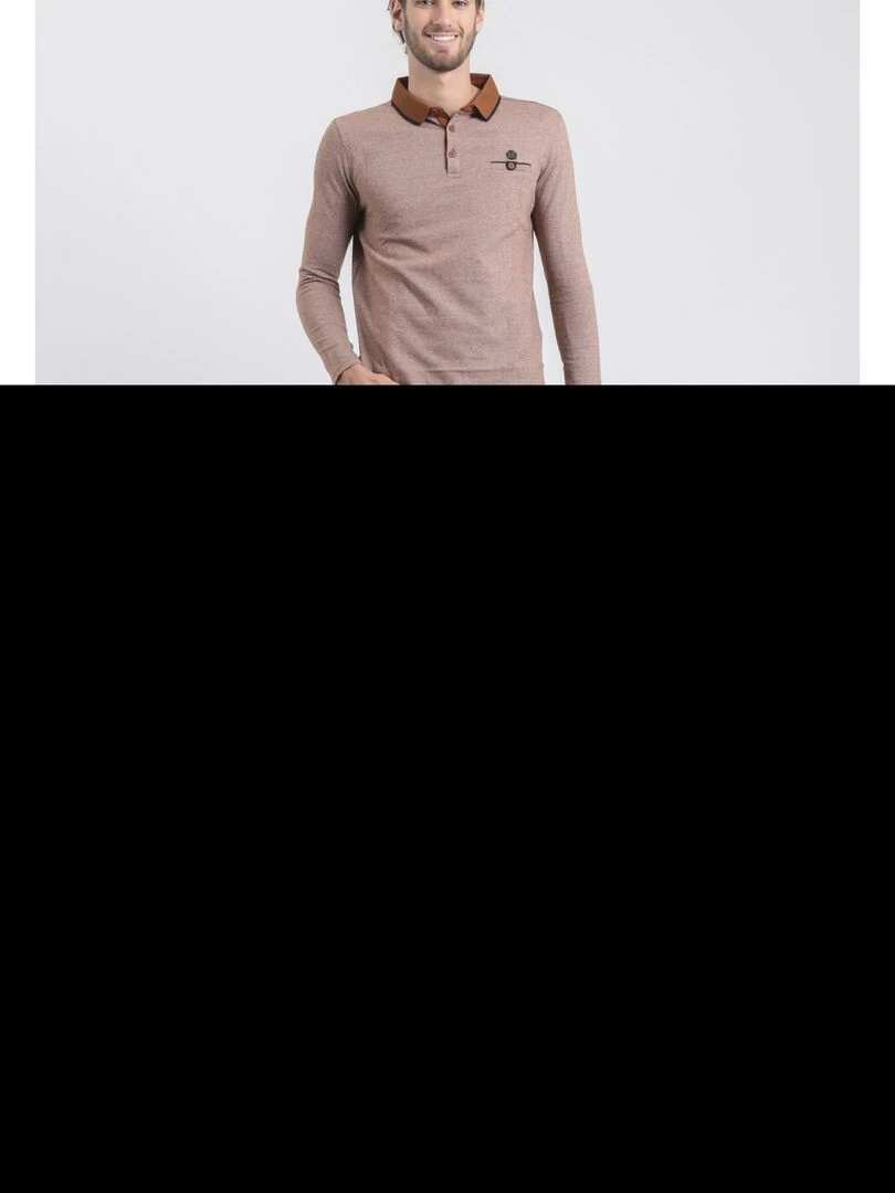 Polo manches longues pur coton PIWANGA   Marron caramel