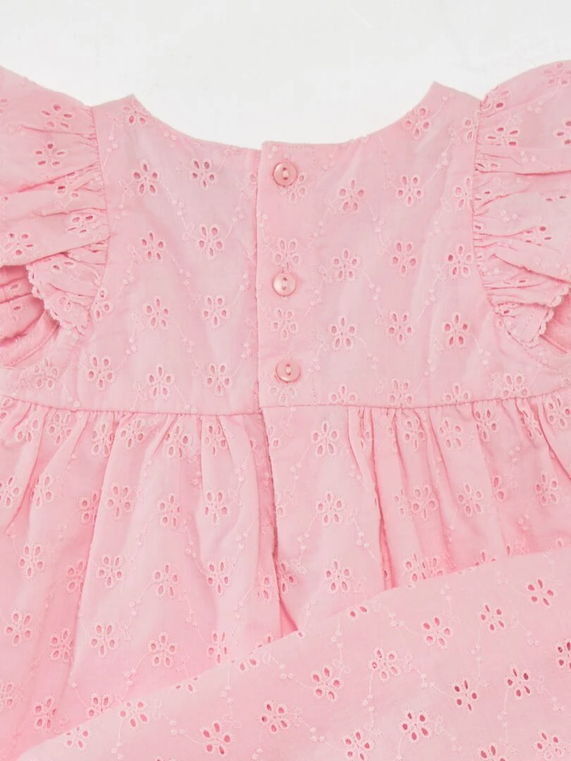 Robe avec broderies anglaises et volant   Rose