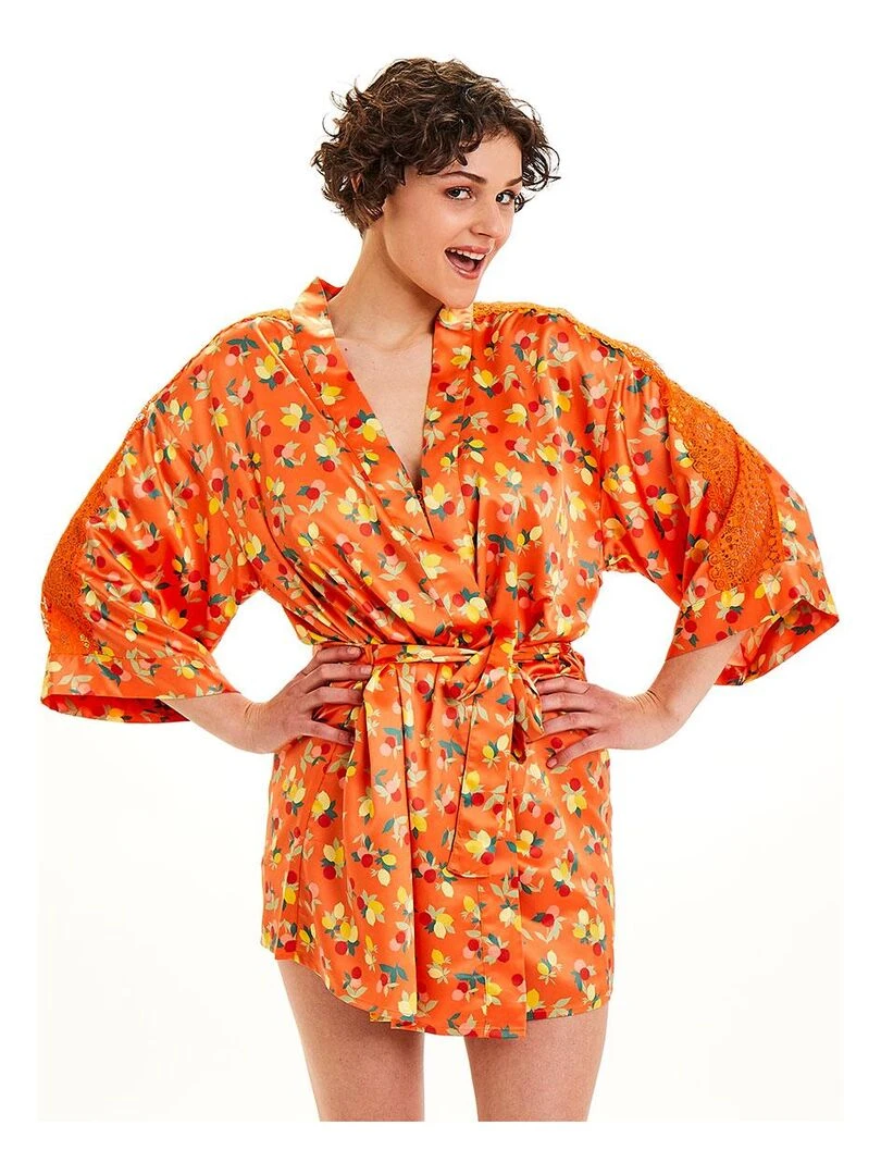 Kimono imprimé NOUMEA Camille Cerf & Pomm'Poire Orange