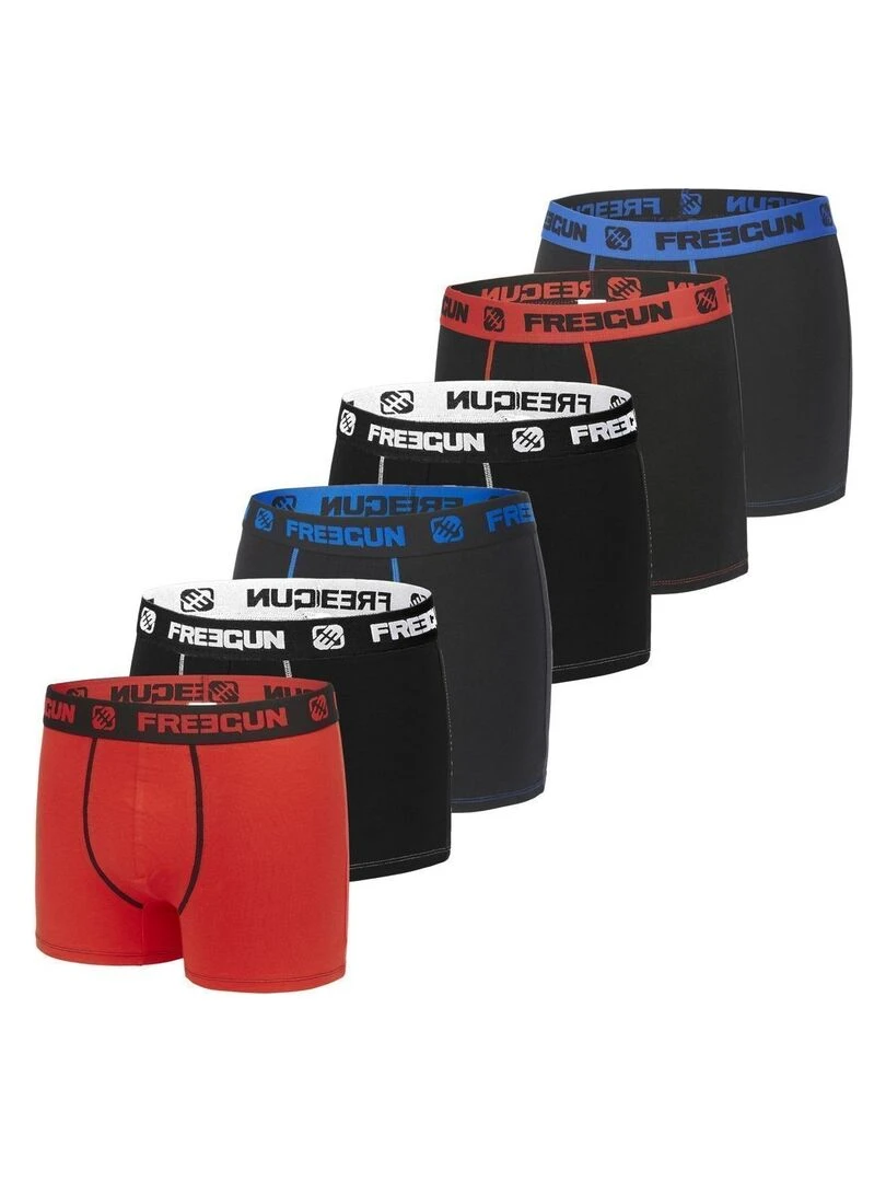 Lot de 6 Boxers coton garçon Uni Freegun Noir