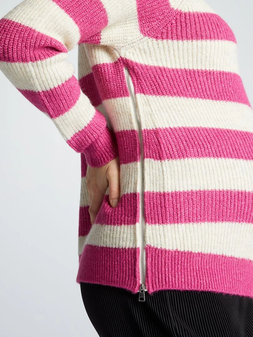 Pull grossesse en maille à rayures   Rose/blanc