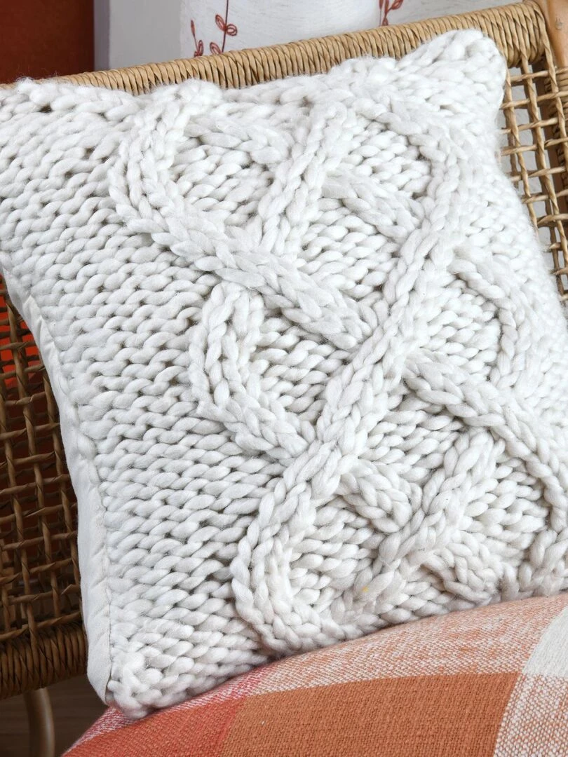 Coussin en macramé déhoussable   Ecru