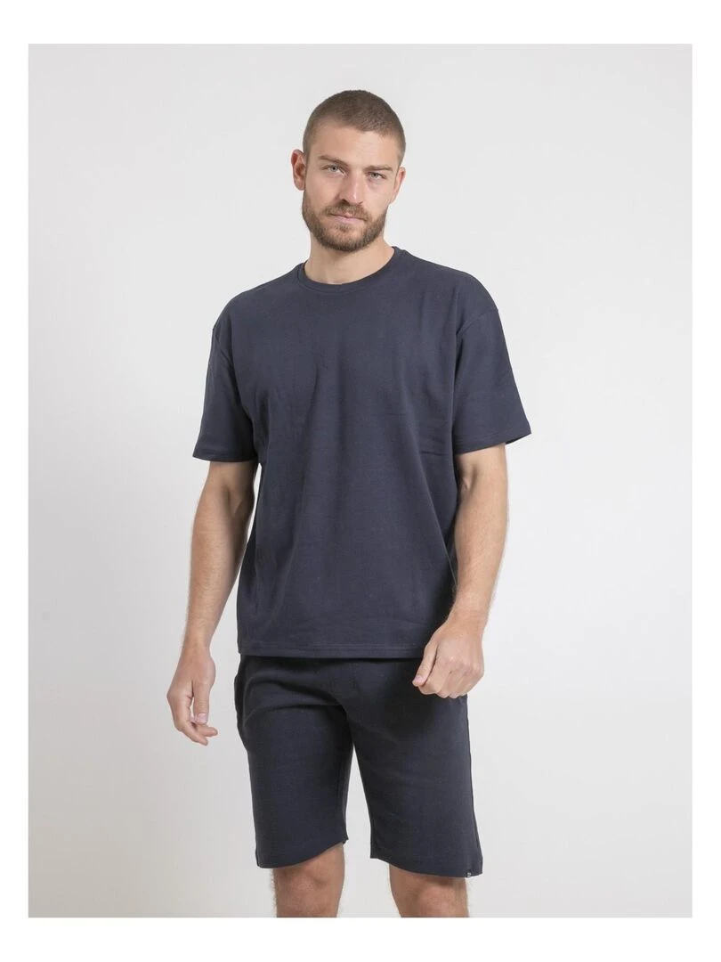 T shirt col rond oversize pur coton NOBUKA Bleu marine